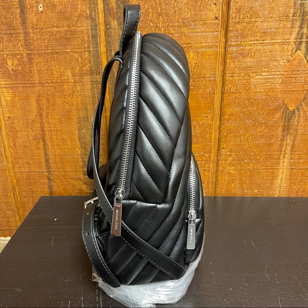 Michael Kors Erin Medium Quilted Backpack - Black/Silver - Picture 8 of 9